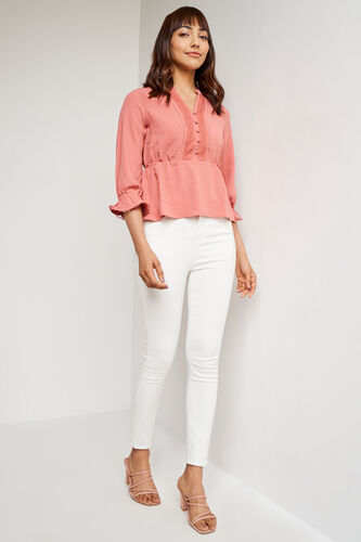 Blush Solid Band Neck Top, Blush, image 3